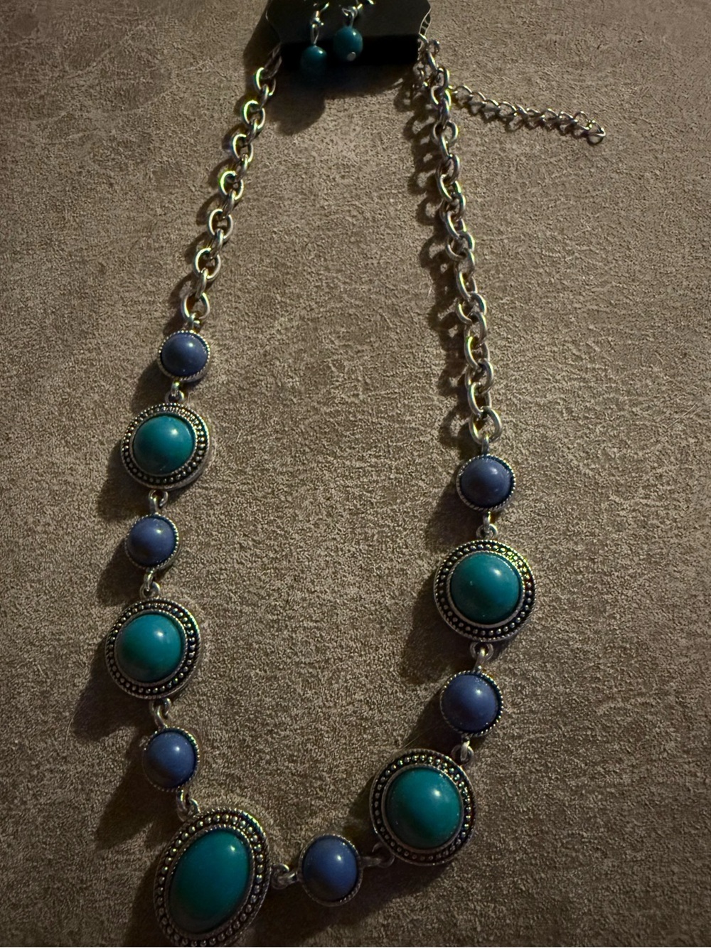 Silver-Tone Teal and Blue Statement Necklace - Women's Jewelry